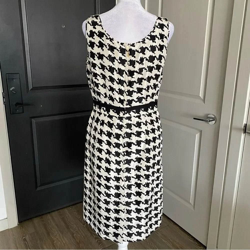 Kate Spade 100% Silk Black and White Houndstooth Preppy Sheath Dress Size 6